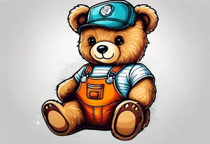 teddy bear in overalls tattoo idea