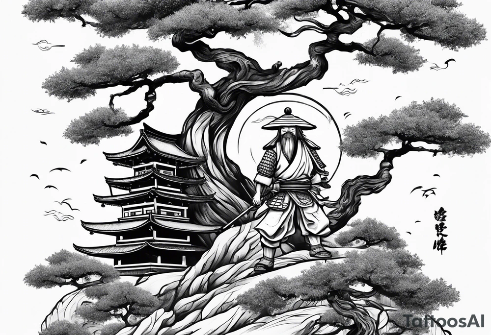samurai and bonsai tree tattoo idea
