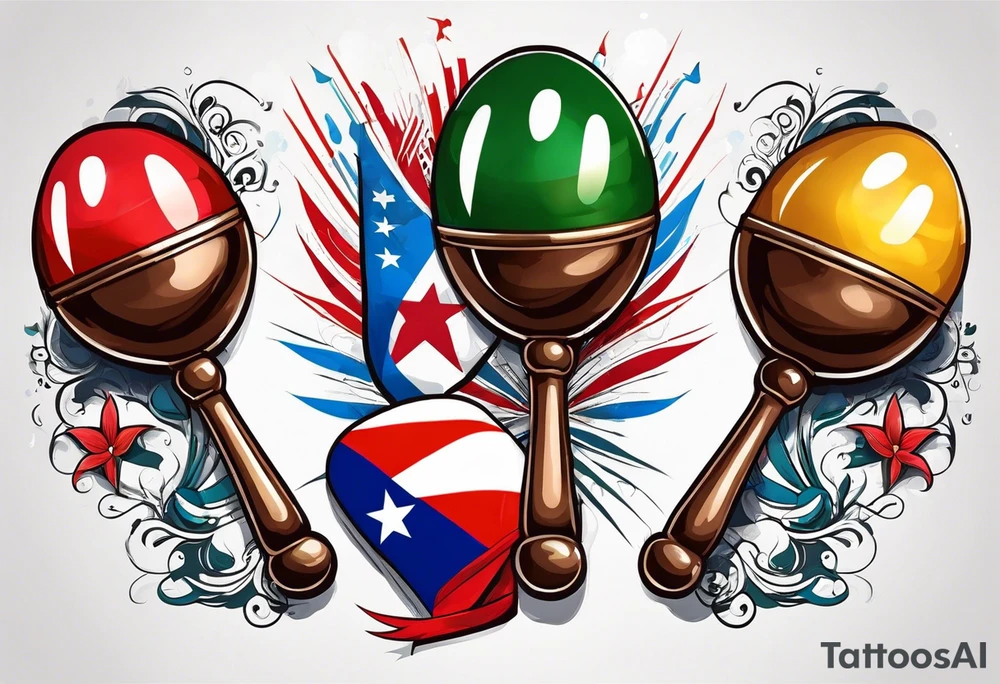 2 colorfull swinging maracas with Cuban flag tattoo idea