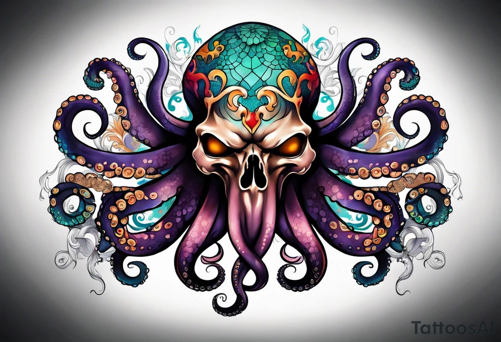 Octopus with skull tattoo idea