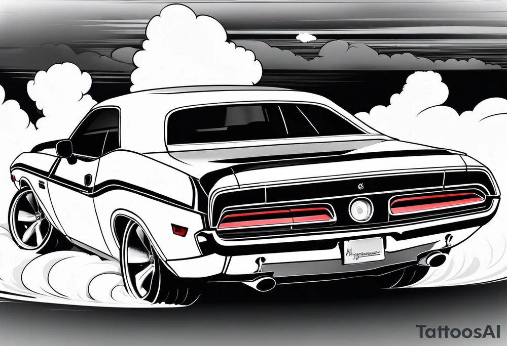 dodge challenger drifting with tire smoke tattoo idea