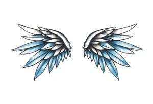 A minimalist wings tattoo that represents a shattered and betrayed gemini woman who fought hard throughout this year. With colors blue and black. Make it unique and rare. Without leaves and stem. tattoo idea