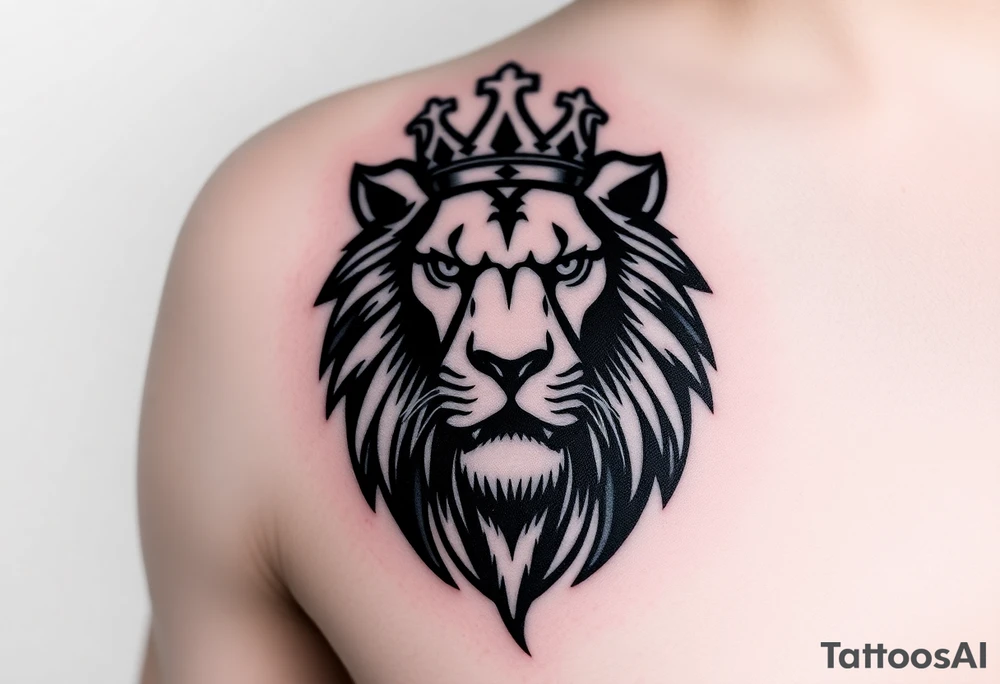 a powerful and majestic lion with a crown and in the middle of this crown tattoo idea