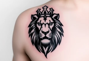 a powerful and majestic lion with a crown and in the middle of this crown tattoo idea