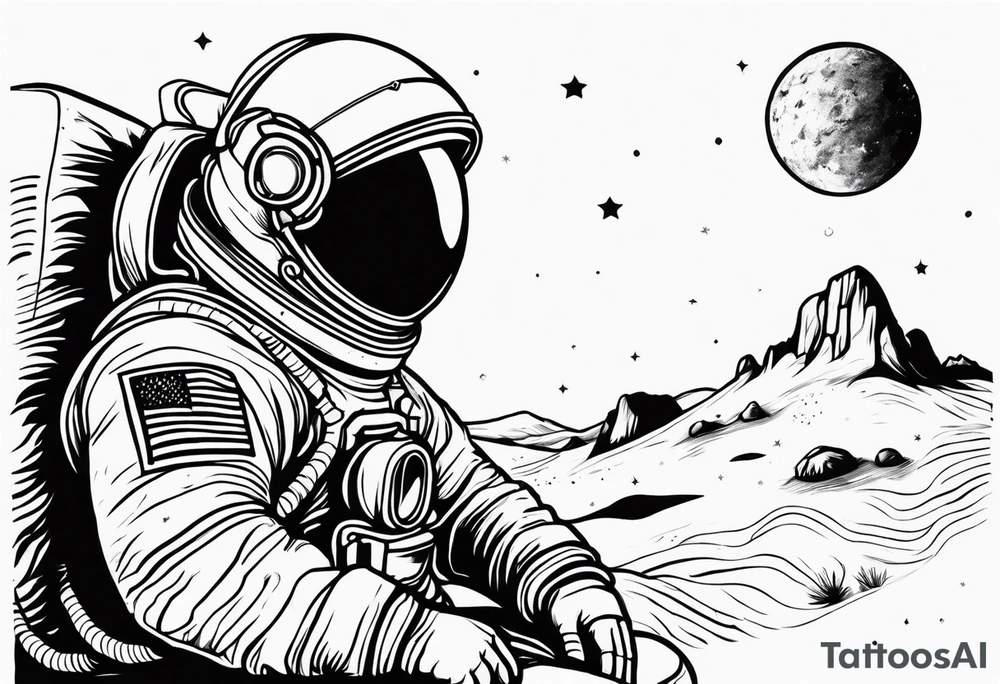 an astronaut in rock painting style tattoo idea