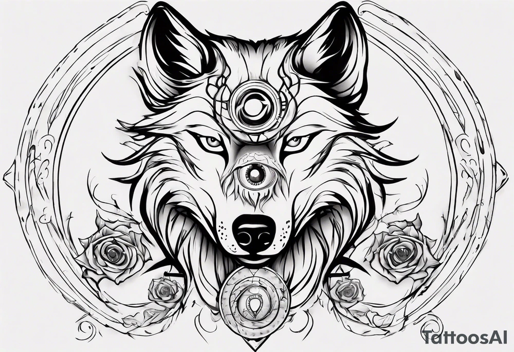 Wolf with woman eye tattoo idea