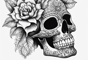 Draw me a skull with smoke out of his mouth add some flowers underneath with some mandalas Down under it tattoo idea
