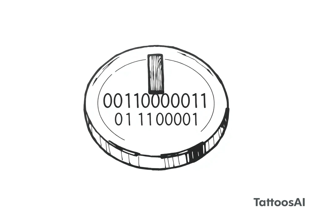 A Power Button with the Binary Text "00100001 01100011 01110000 01110101" Embedded in the button tattoo idea