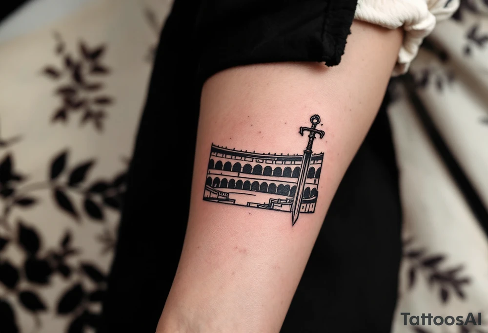 roman gladiator view bach fight sword arena tattoo idea