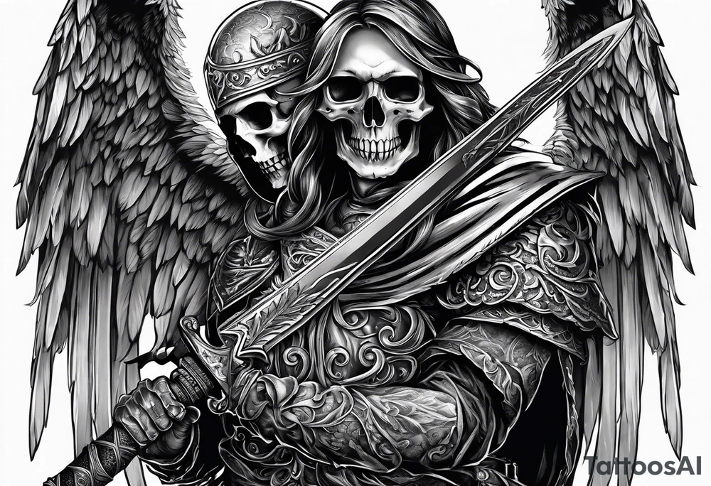 angel of death killing skull by his sword tattoo idea