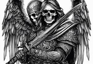 angel of death killing skull by his sword tattoo idea