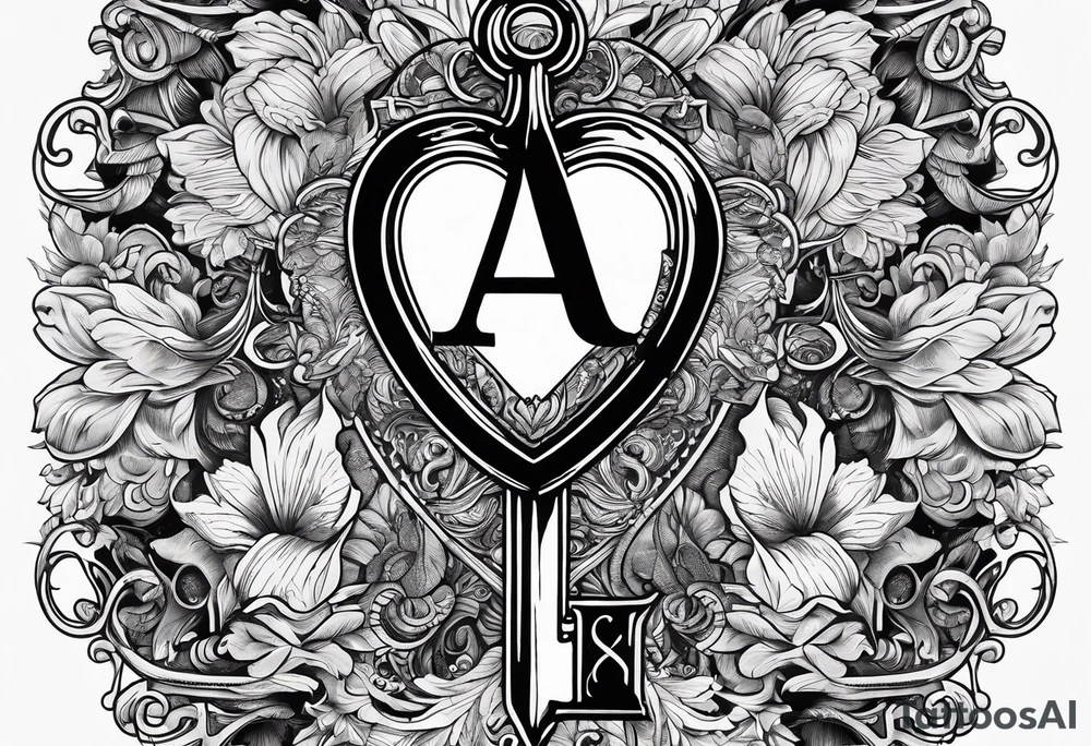 Vintage key to my heart that appears to be inserted into skin,  incorporating the letter a tattoo idea