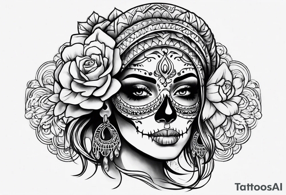 mexican style woman skull tattoo for shoulder tattoo idea