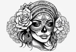 mexican style woman skull tattoo for shoulder tattoo idea