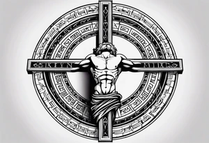 Crucified man inside a circle of Roman numerals with roman numerals on it tattoo idea