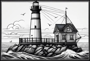 maritime lighthouse in a front view sailboat serving as a mast for a sail. tattoo idea
