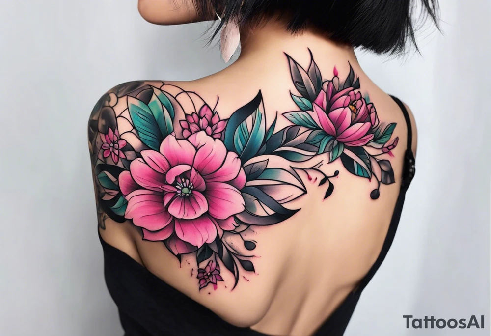 Pink flowers hand tattoo tattoo idea
