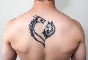 A dragon and a wolf in the shape of a heart tattoo idea