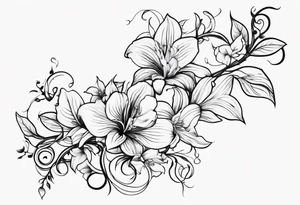 Flower and vine tattoo on upper left back climbing over the shoulder and towards the chest. Flowers should be Lilys, orchids, and dandelions. tattoo idea