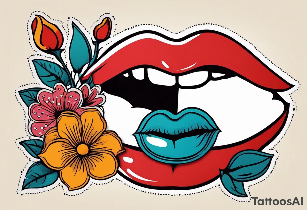 lips singing old school vintage traditional
flowers around and mouth next to microphone
bold and colorful simple design dots and simple flowers sketch tattoo idea