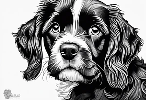 A cockapoo puppy’s head, facing straight and eyes soulful tattoo idea