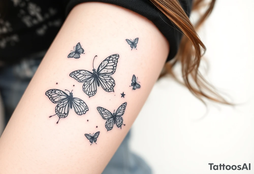 Anastacia in old English long beach California theme with butterflies tattoo idea