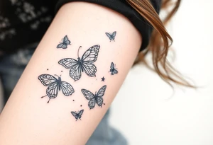 Anastacia in old English long beach California theme with butterflies tattoo idea