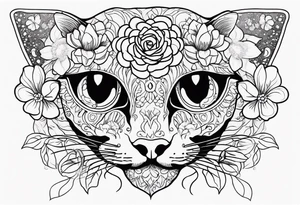 Cat skull with flowers coming out of eye holes tattoo idea