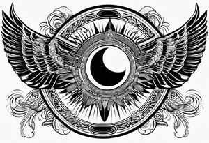 Egyptian winged sun hieroglyphics, solar eclipse, centered tattoo idea