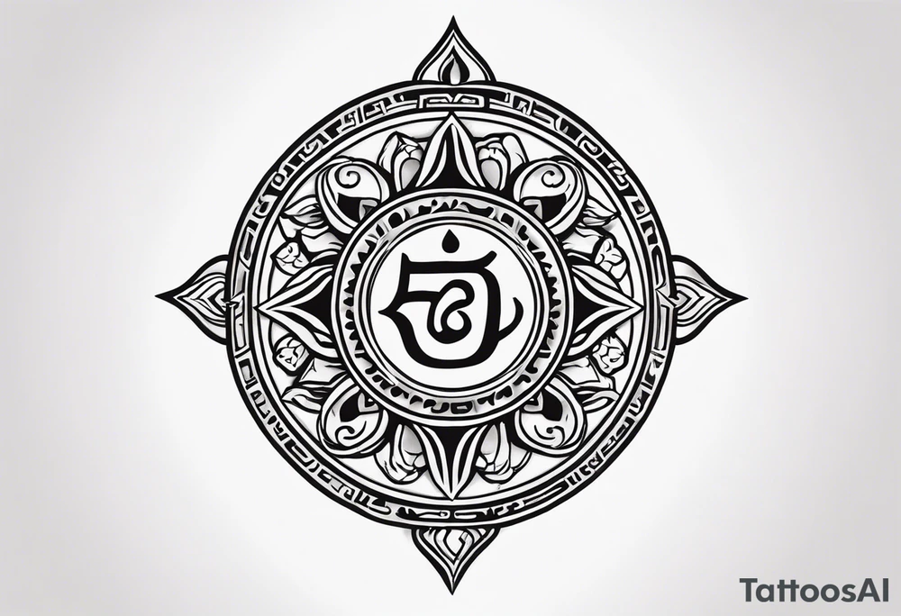 dharma symbol with "here and now" message tattoo idea