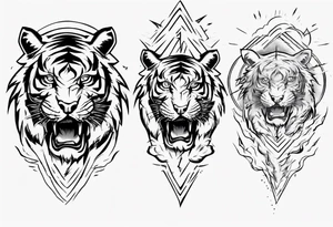 Tiger design with lightning and the sun for a forearm sleeve tattoo idea