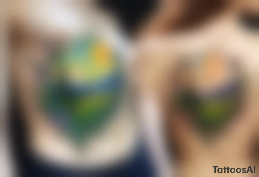 Create a small, colorful Vincent van Gogh Irises tattoo in the form of a crescent, with vines gracefully intertwining at a central point in the middle of the wreath. The intended placement is on the upper chest. The middle needs mountains. The overall design should be small in size while maintaining a delicate and artistic aesthetic. Pay attention to the graceful flow of the vines and the placement of the irises to achieve a refined and elegant look. tattoo idea