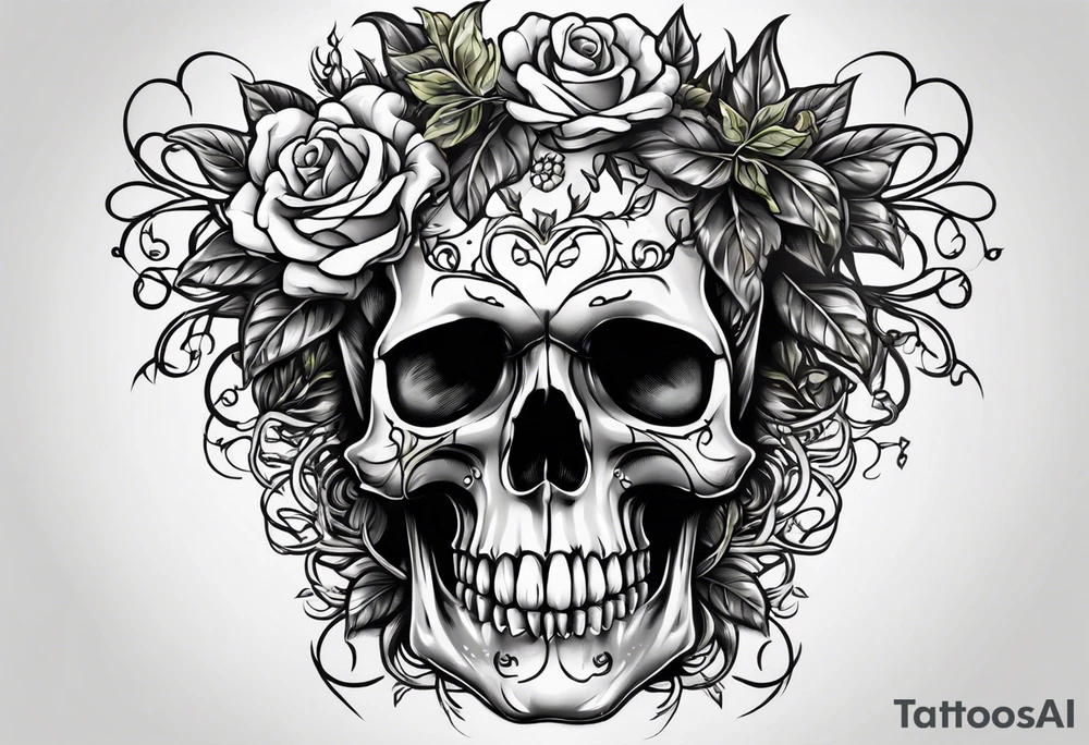 skull with vines growing out of its head tattoo idea