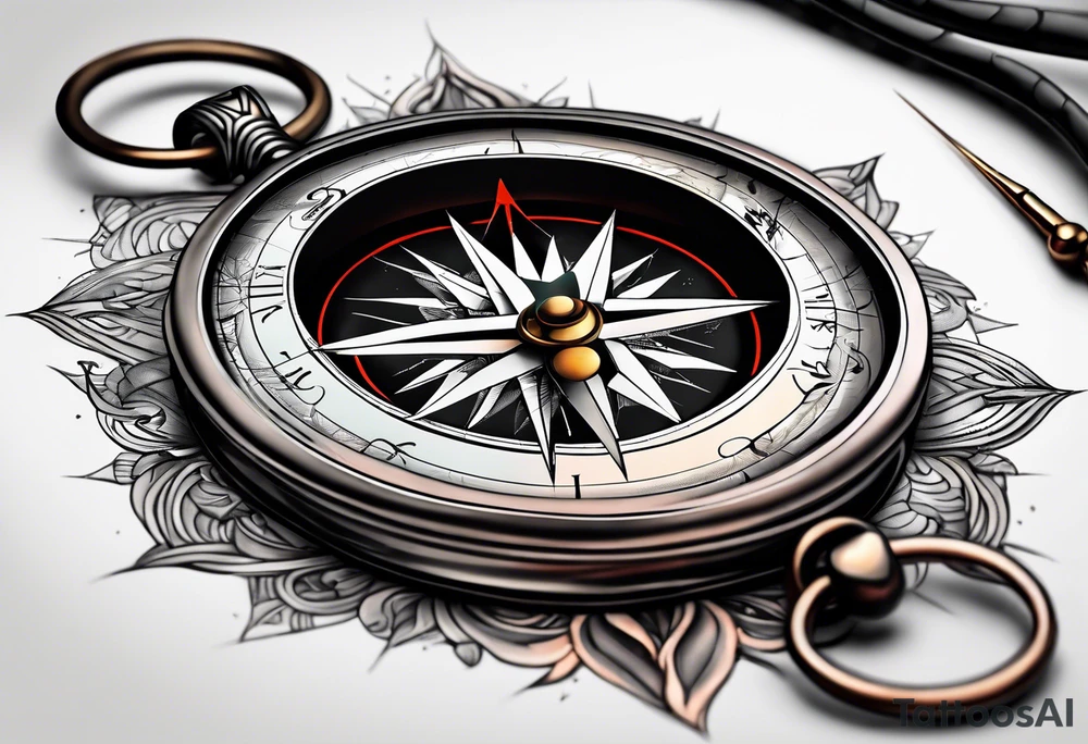 Compass with a needle pointing to south on a chain tattoo idea