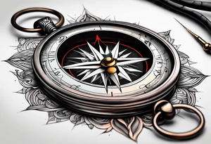 Compass with a needle pointing to south on a chain tattoo idea