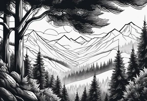 forest along the edges where the fires below and in the distance tattoo idea