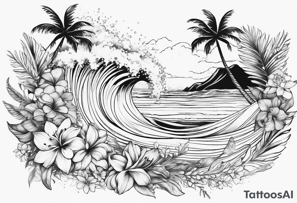 wave,, flower, palm tattoo idea