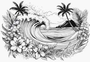 wave,, flower, palm tattoo idea