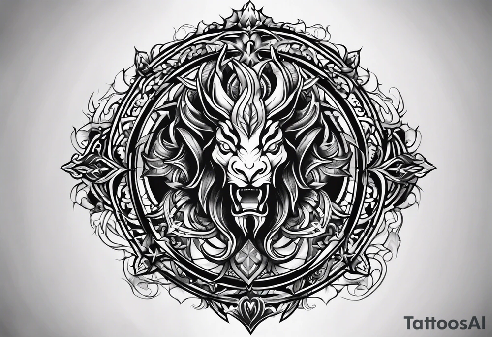a incubus insignia tattoo. the tattoo needs to have a heart in the center. i want the whole tattoo to be liney and sharp. tattoo idea