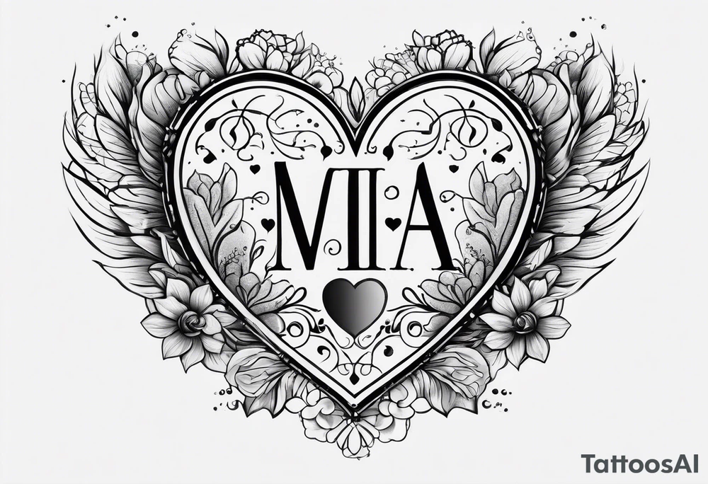 The word Mia inside a heart tattoo idea