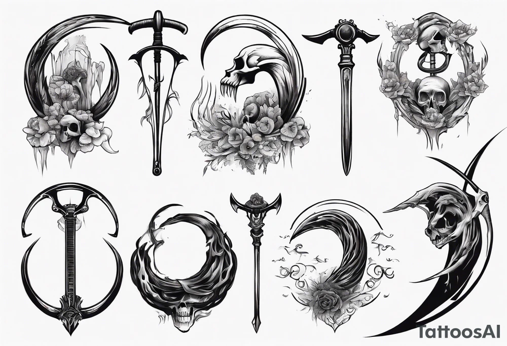 Long curved 
scythe tattoo idea