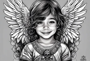 Kid smiling looking up at angel of death tattoo idea