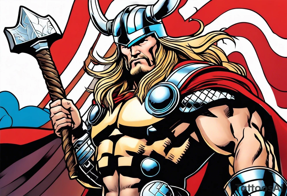 The Mighty Thor from comics in the 70's with a vignette in the background tattoo idea