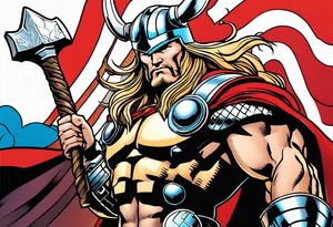 The Mighty Thor from comics in the 70's with a vignette in the background tattoo idea