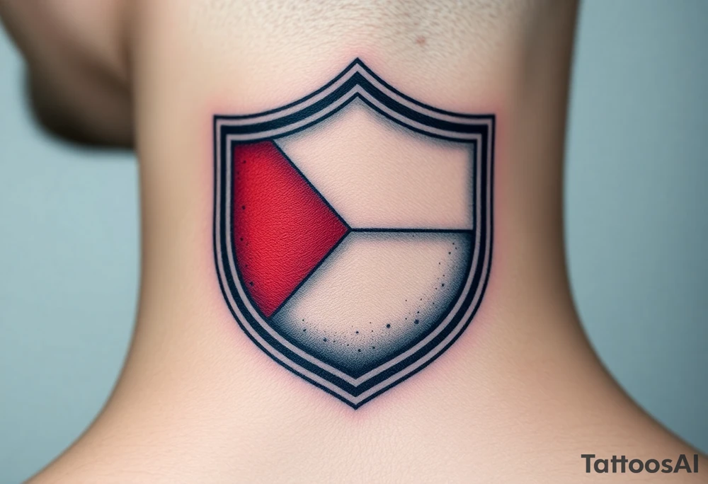 A Czech flag inside a shield emblem, with metallic textures enhancing its strength and durability tattoo idea