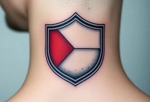 A Czech flag inside a shield emblem, with metallic textures enhancing its strength and durability tattoo idea