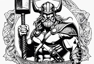 Thor mit Hammer in Aktion als Tattoo auf der Brust tattoo idea