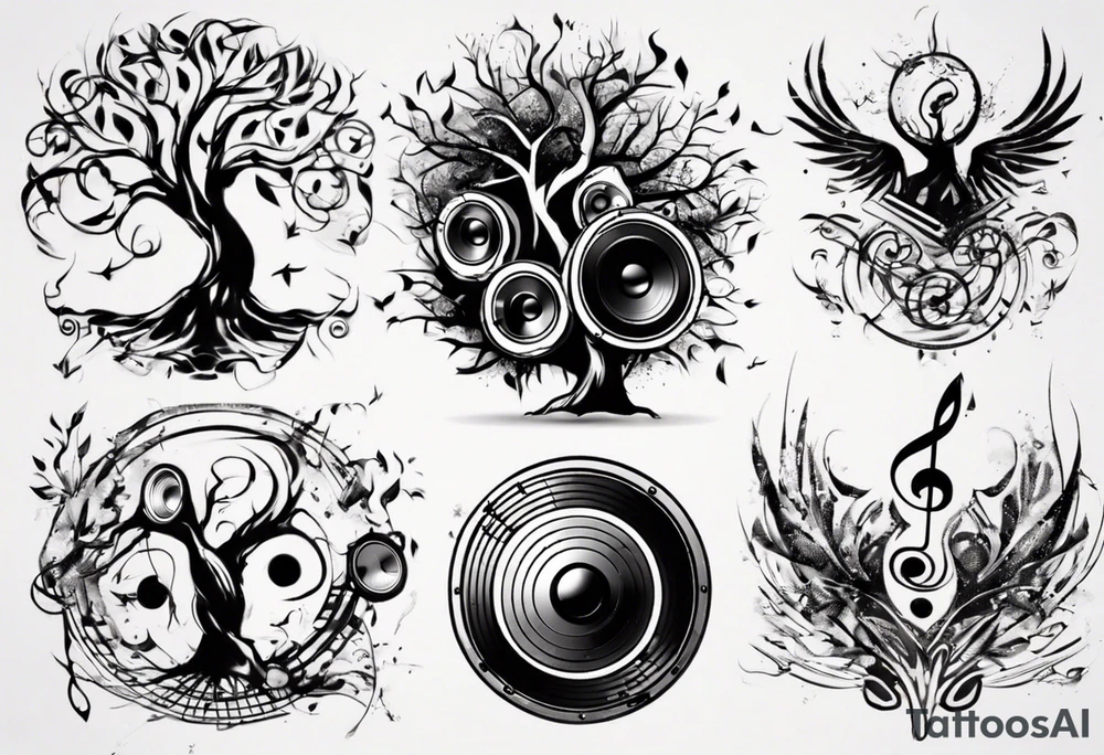 music speaker note tree stave DJ tattoo idea