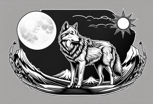 strength, small, howling wolf, elegant, sun, lenghty tattoo idea