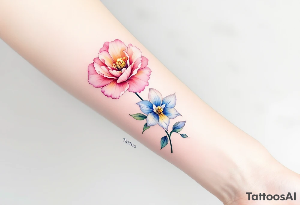 Carnation, Snowdrop, Larkspur, Water Lily, Daffodil, Clover tattoo idea